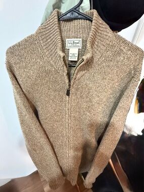 L.L. Bean Men's Zip-Up Shawl Collar Sweater in Heathered Tan